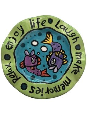Nicole Engblom  Collectible Hand-painted Fish Swimming Positive Vibes Plate/Dish